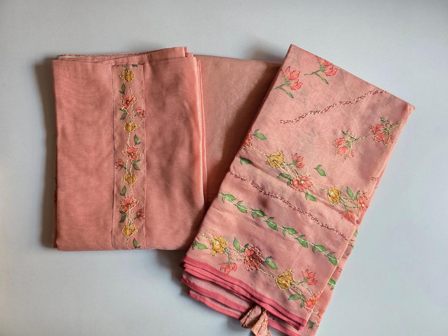 Pink Kantha Work Salwar Set (3 Piece)