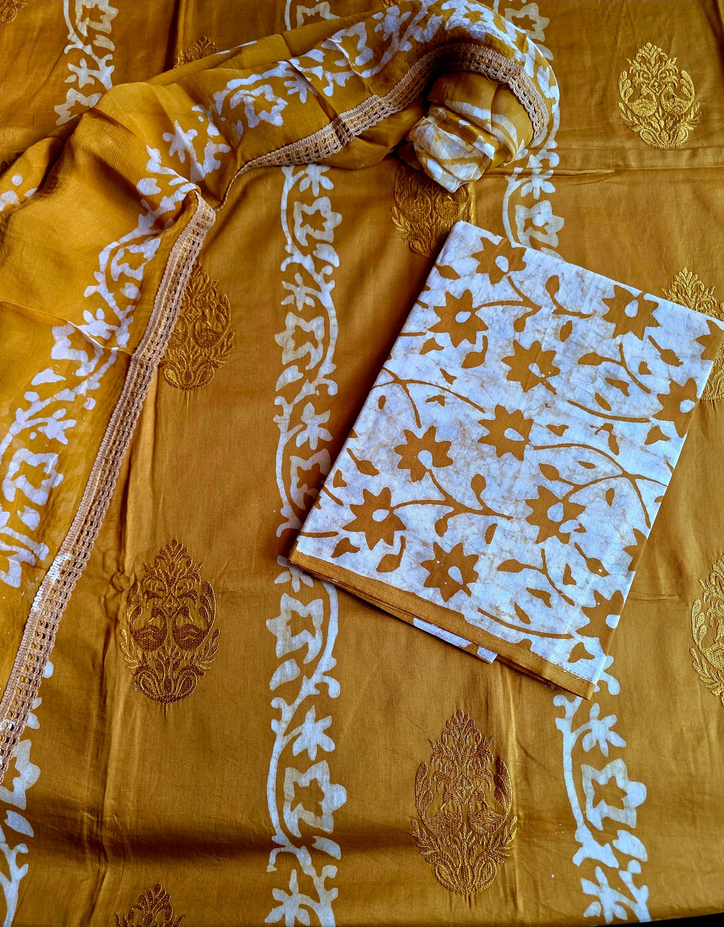 Red Cotton Batik Embroidery Salwar Set (3 Piece)