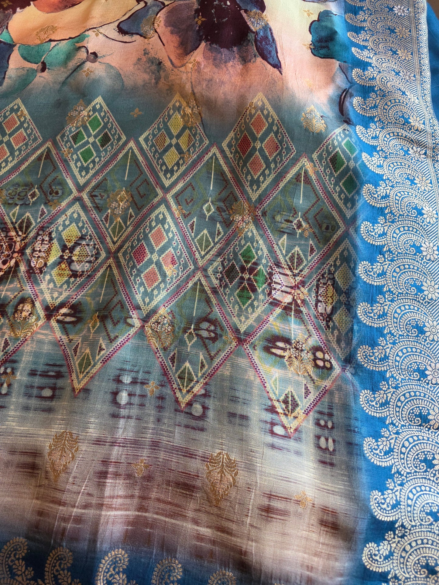 Blue-Zari Party Wear Salwar Set (3 Piece)