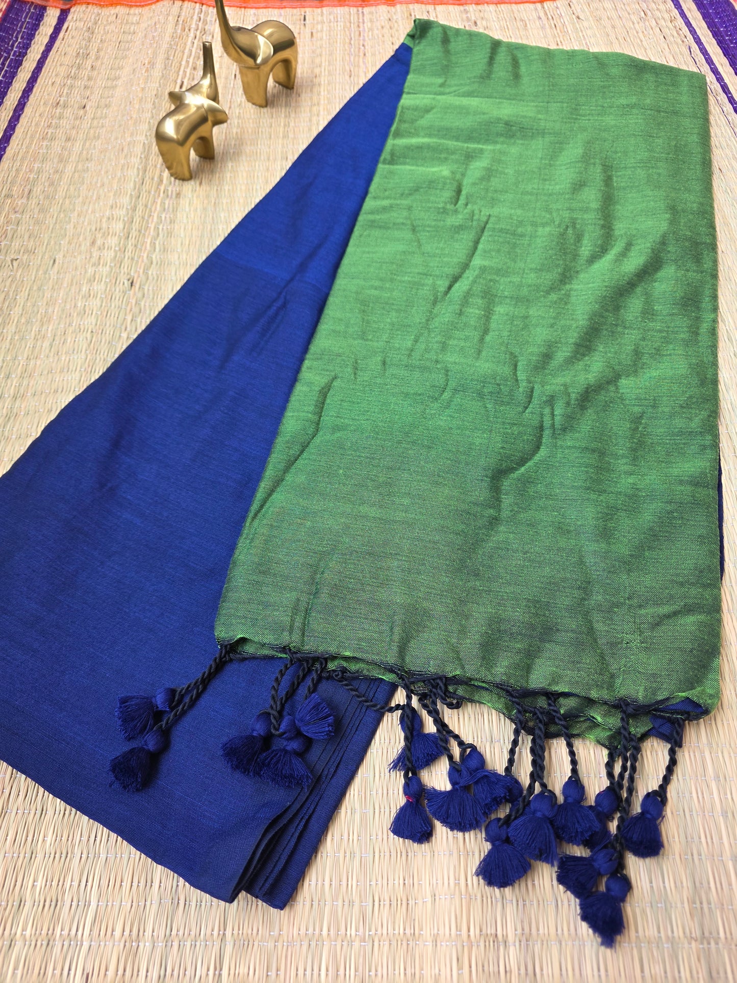 Blue - Green Khadi Cotton Saree