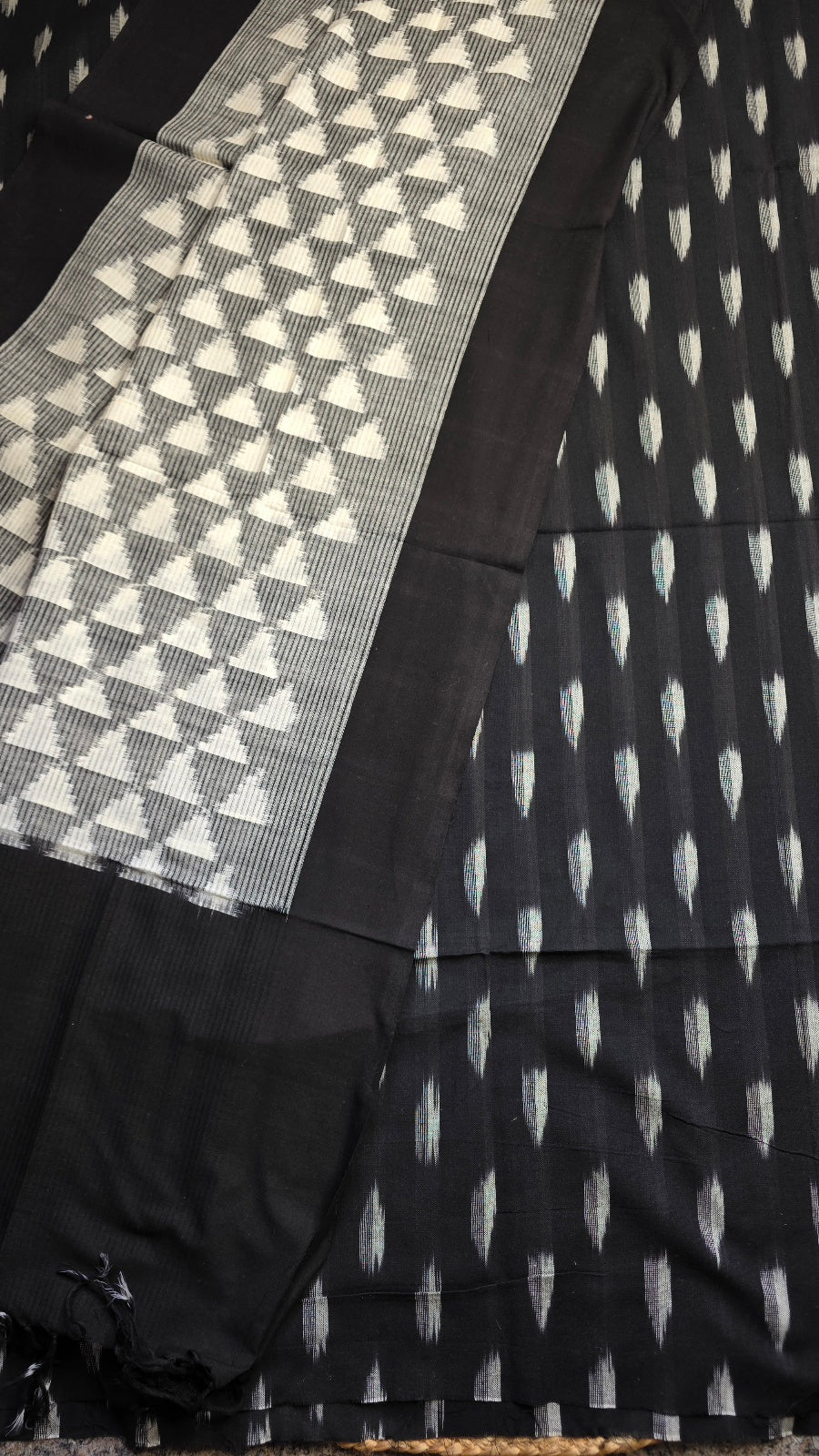 Black & White Handloom Ikat Cotton Dress Material (2 Piece)