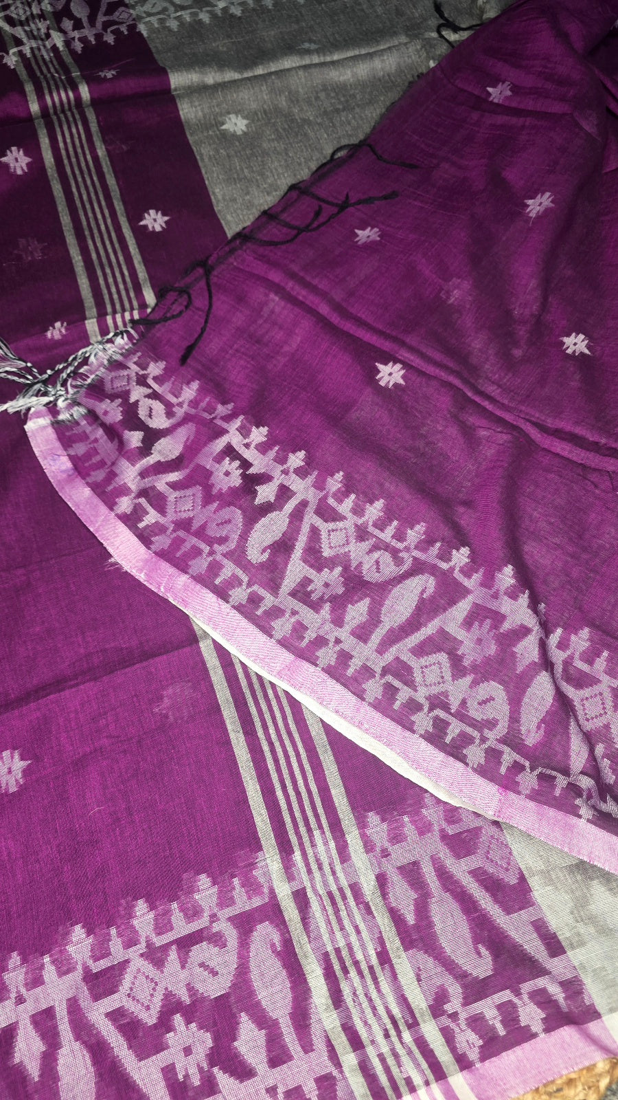 Purple & Grey Handloom Saree with Running Blouse