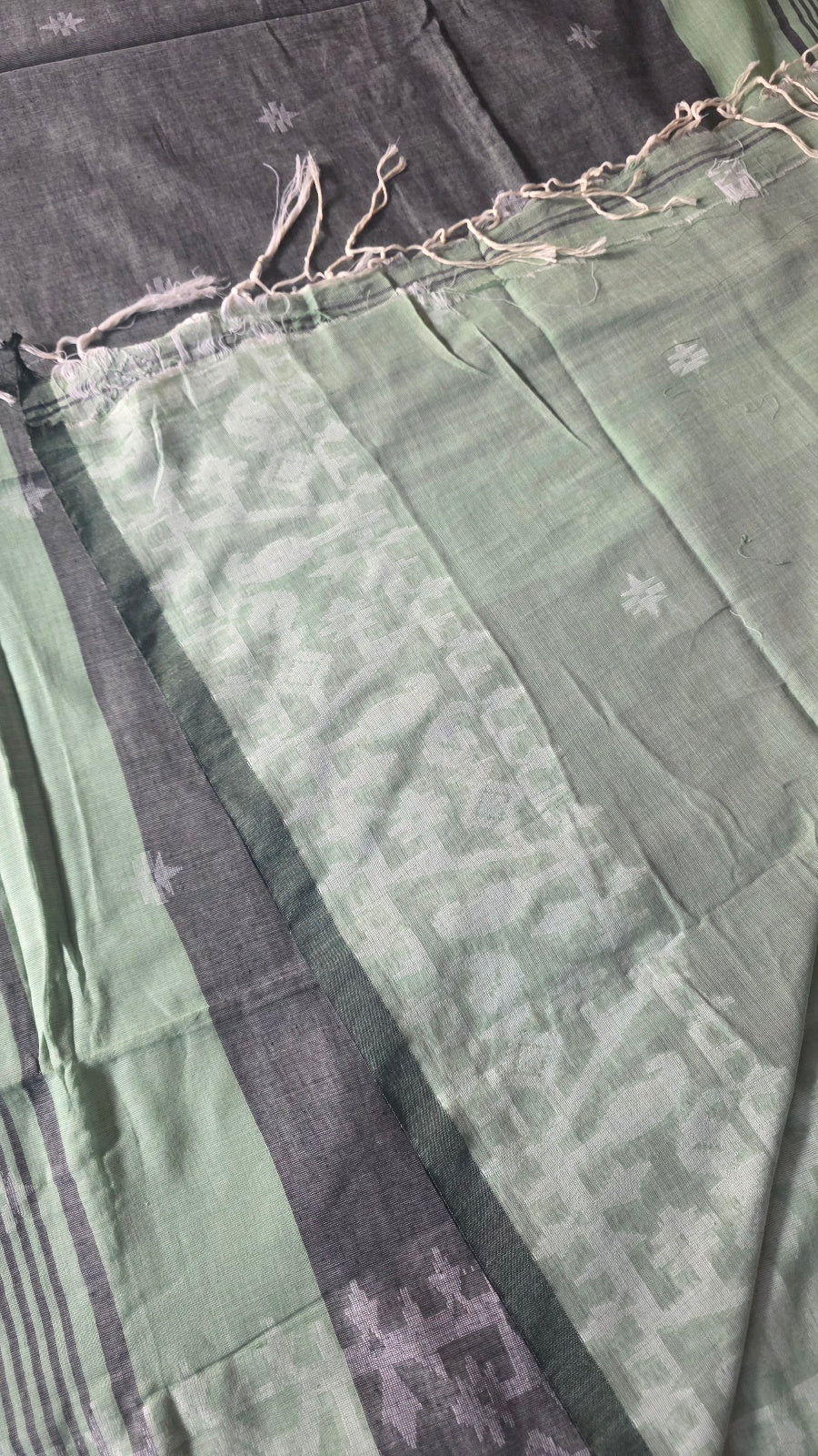 Pista Green & Grey Handloom Saree with Running Blouse