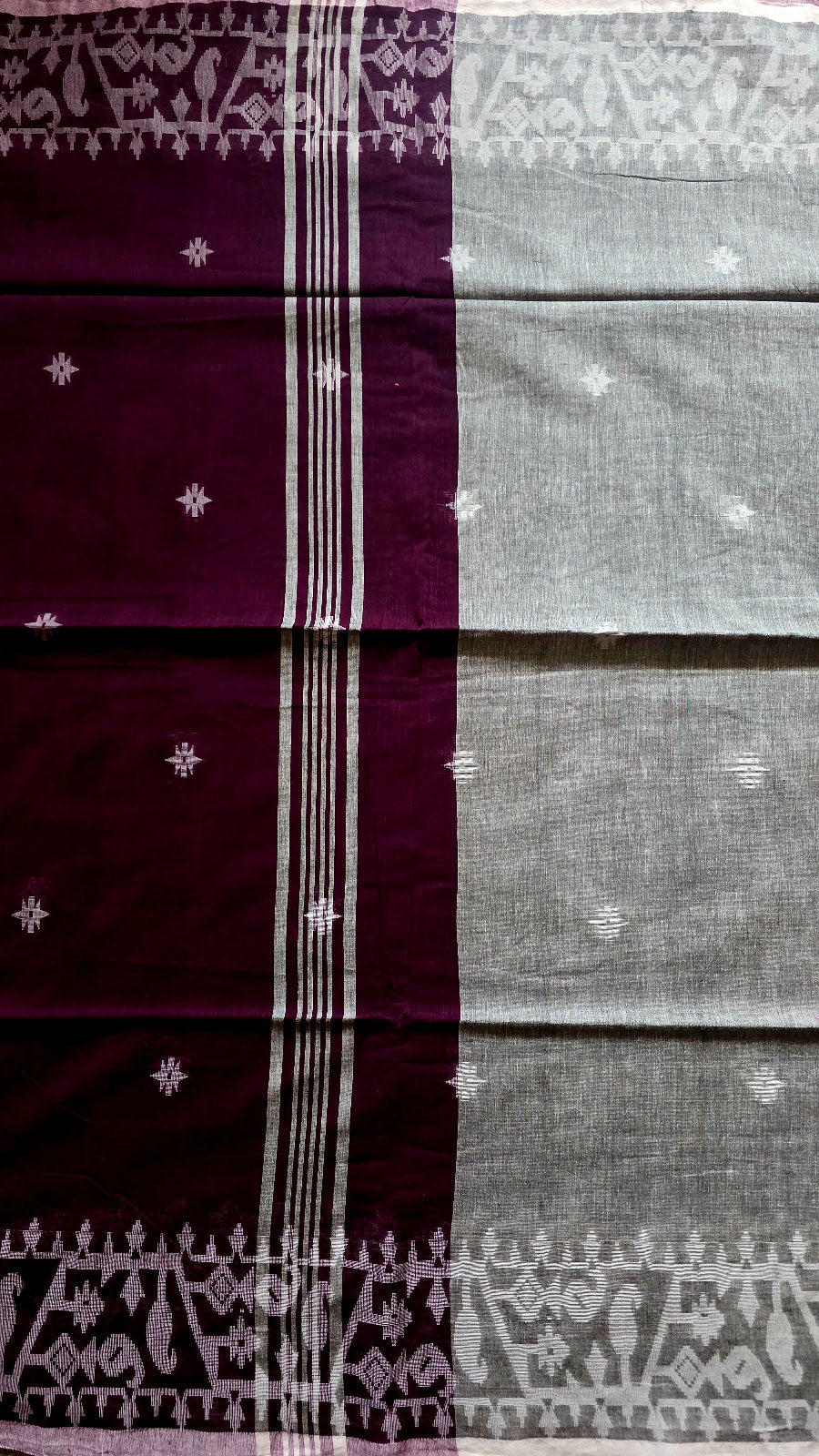 Wine & Grey Handloom Saree with Running Blouse