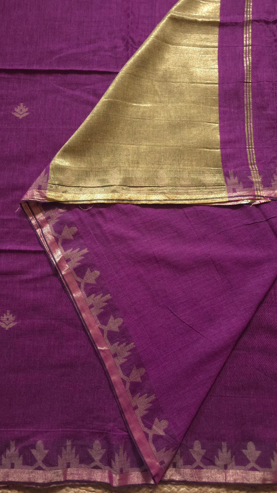 Purple Handloom Cotton Saree with Temple Border