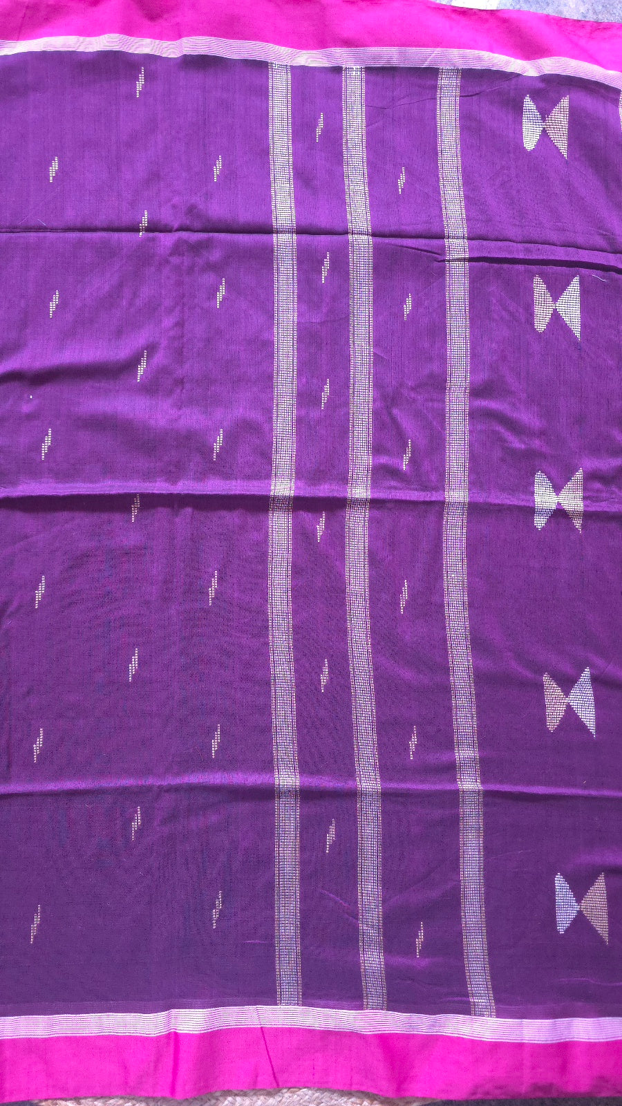 Deep Purple Handloom Viscose Cotton Saree with Pink Border & Woven Hourglass Pallu