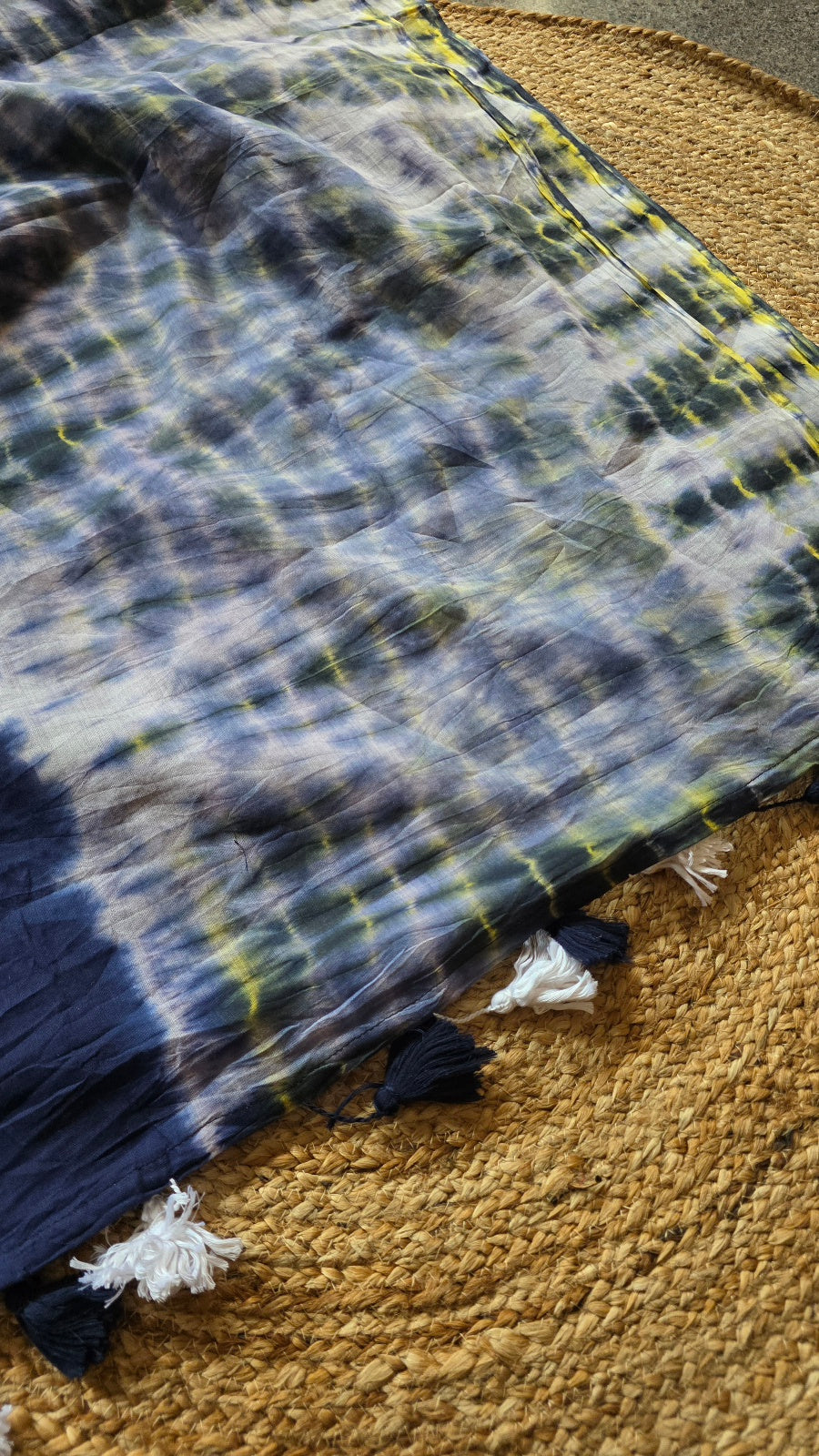 Navy Blue Half Shibori Tie-Dye Mul Cotton Saree