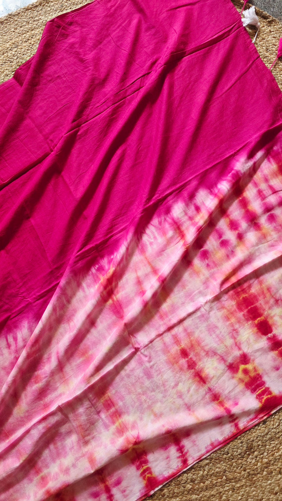 Pink Half Shibori Tie-Dye Mul Cotton Saree