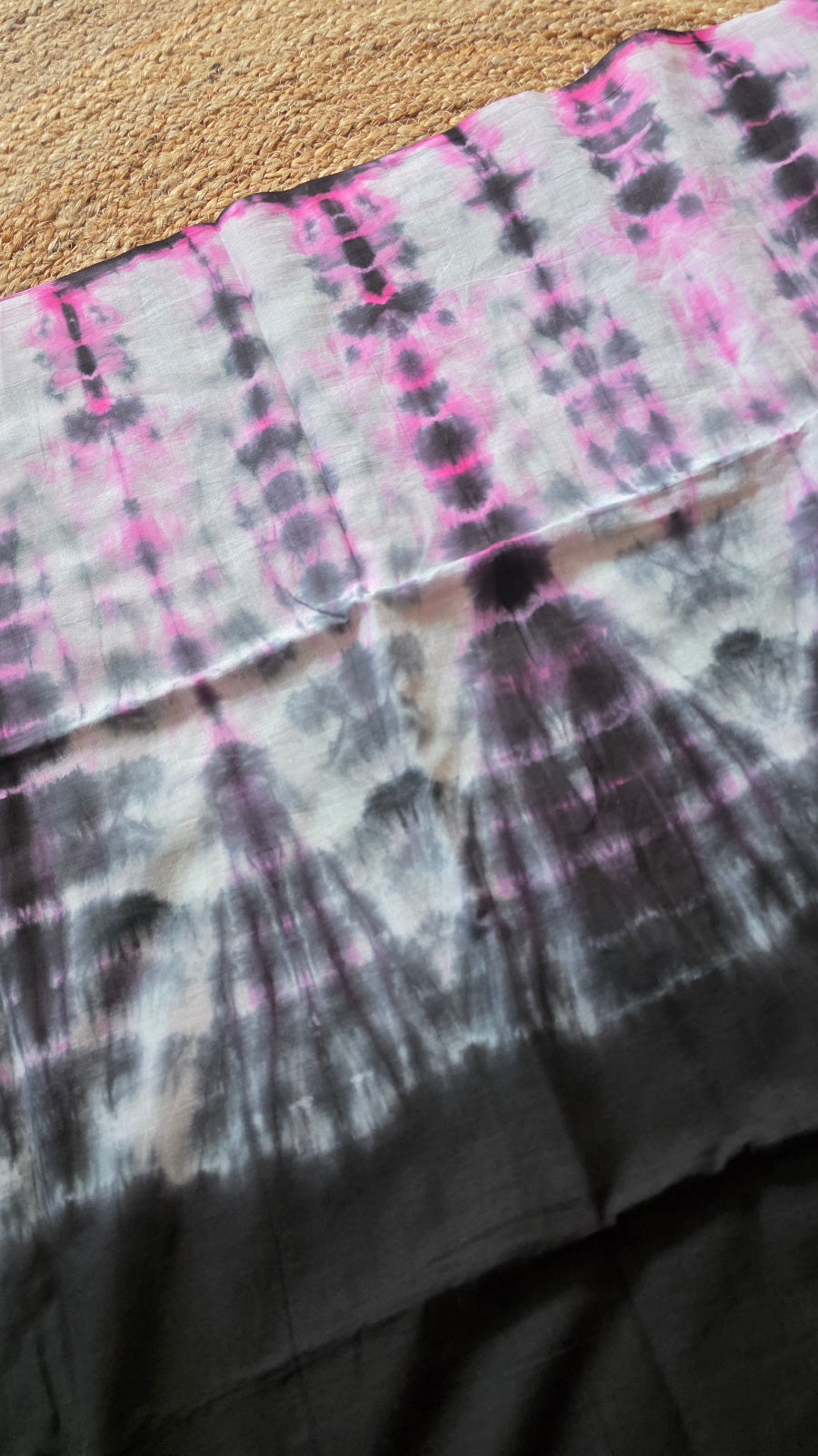 Black Half Shibori Tie-Dye Mul Cotton Saree
