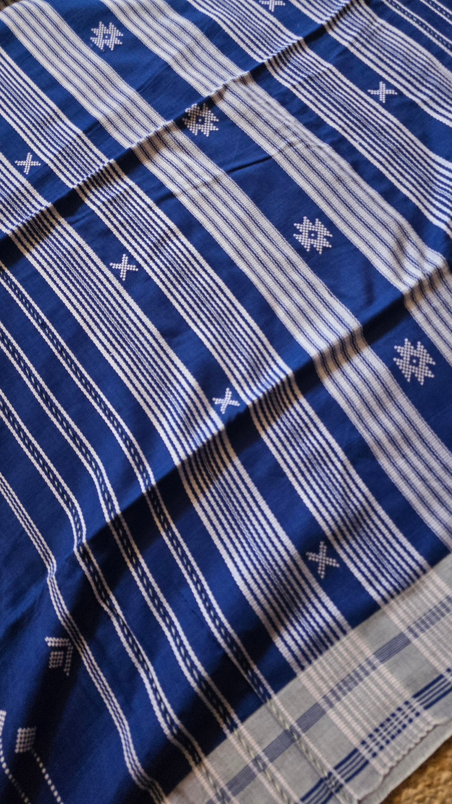 Ink Blue Bhujodi Handloom Cotton Saree from Kutch