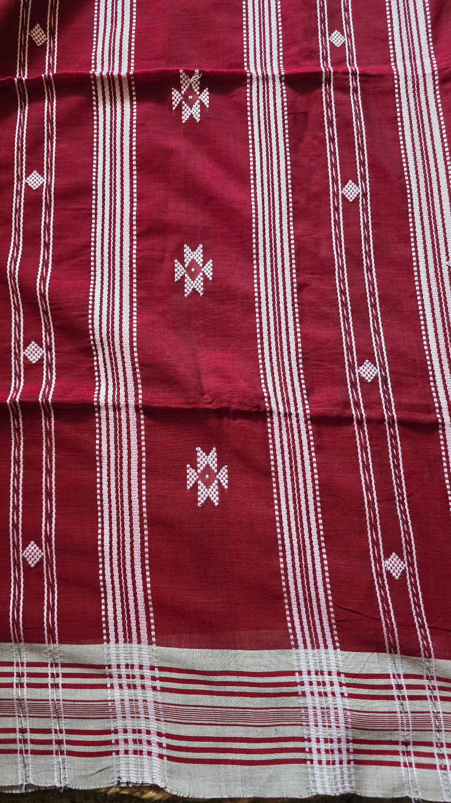 Maroon Bhujodi Handloom Cotton Silk Saree from Kutch