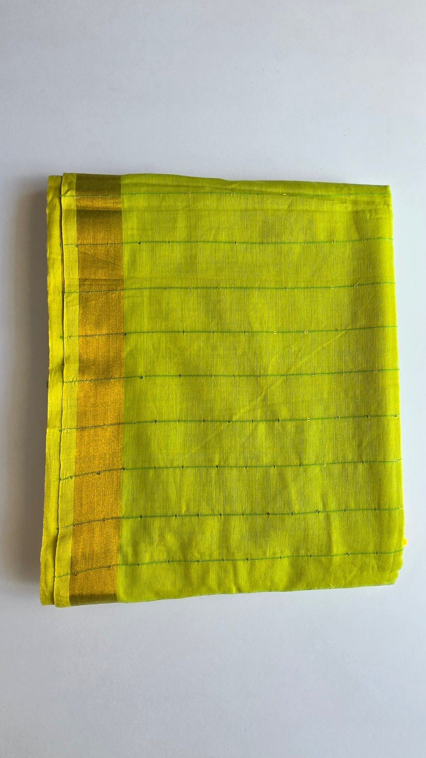 Lime Green -Mulmul Sequin Saree with Border