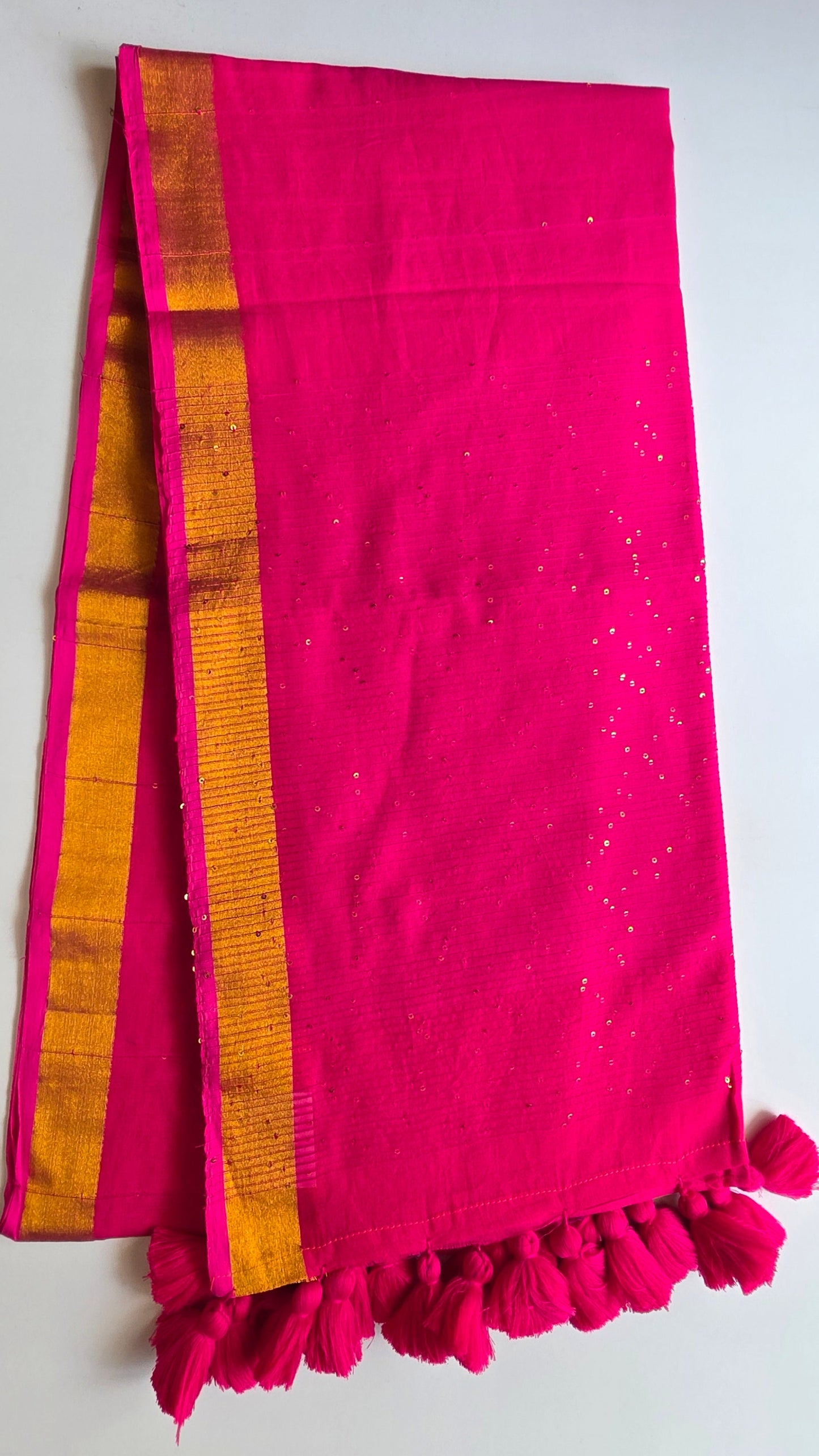 Hot Pink -Mulmul Sequin Saree with Border