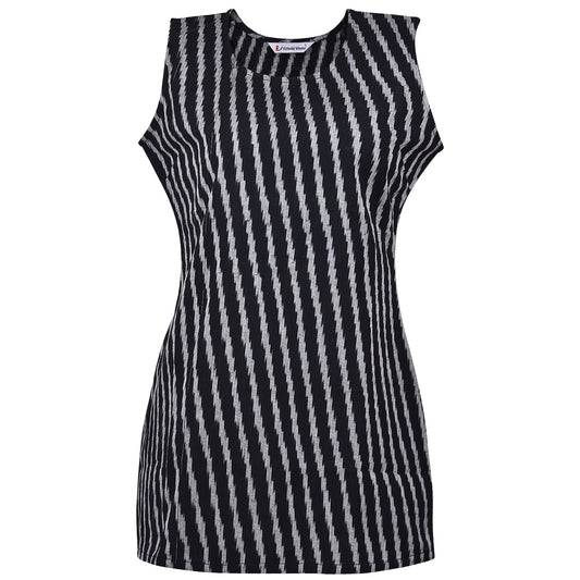 Black & White Stripes Ikat Short Kurta (Sleeveless)