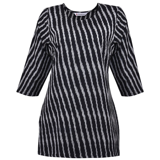 Black & White Stripes Ikat Short Kurta