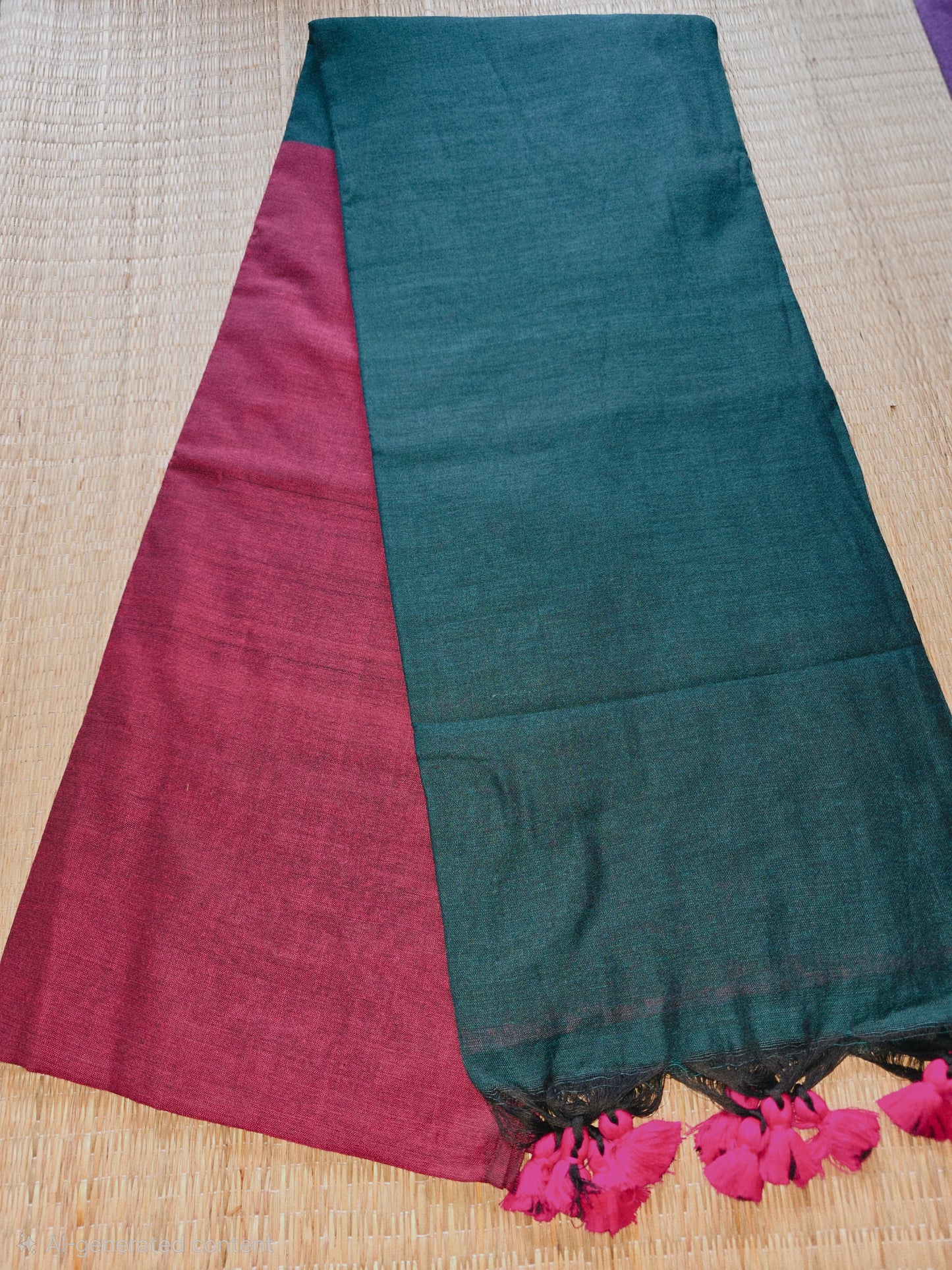Pink - Green Khadi Cotton Saree
