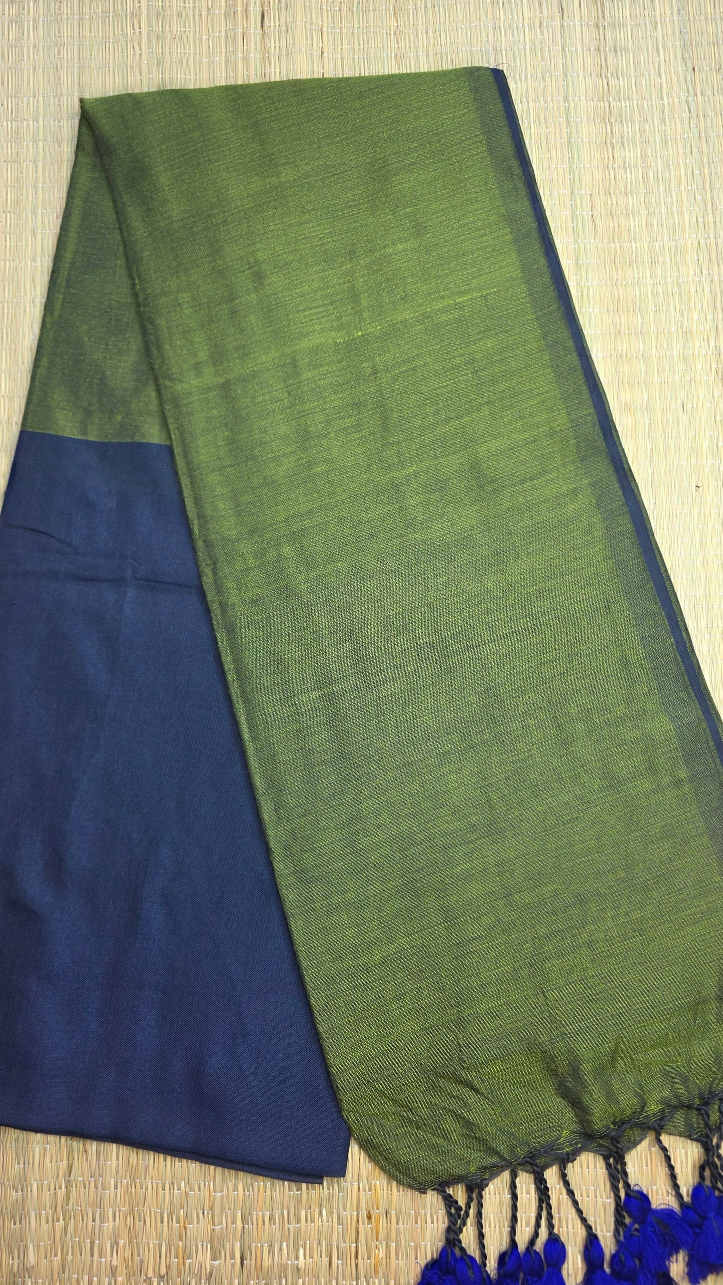 Navy Blue- Green Khadi Cotton Saree