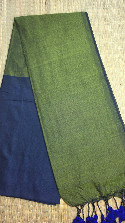 Navy Blue- Green Khadi Cotton Saree