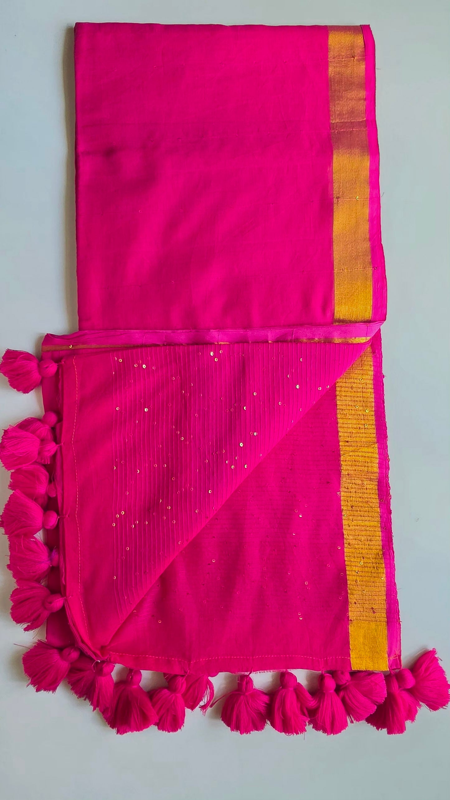Hot Pink -Mulmul Sequin Saree with Border