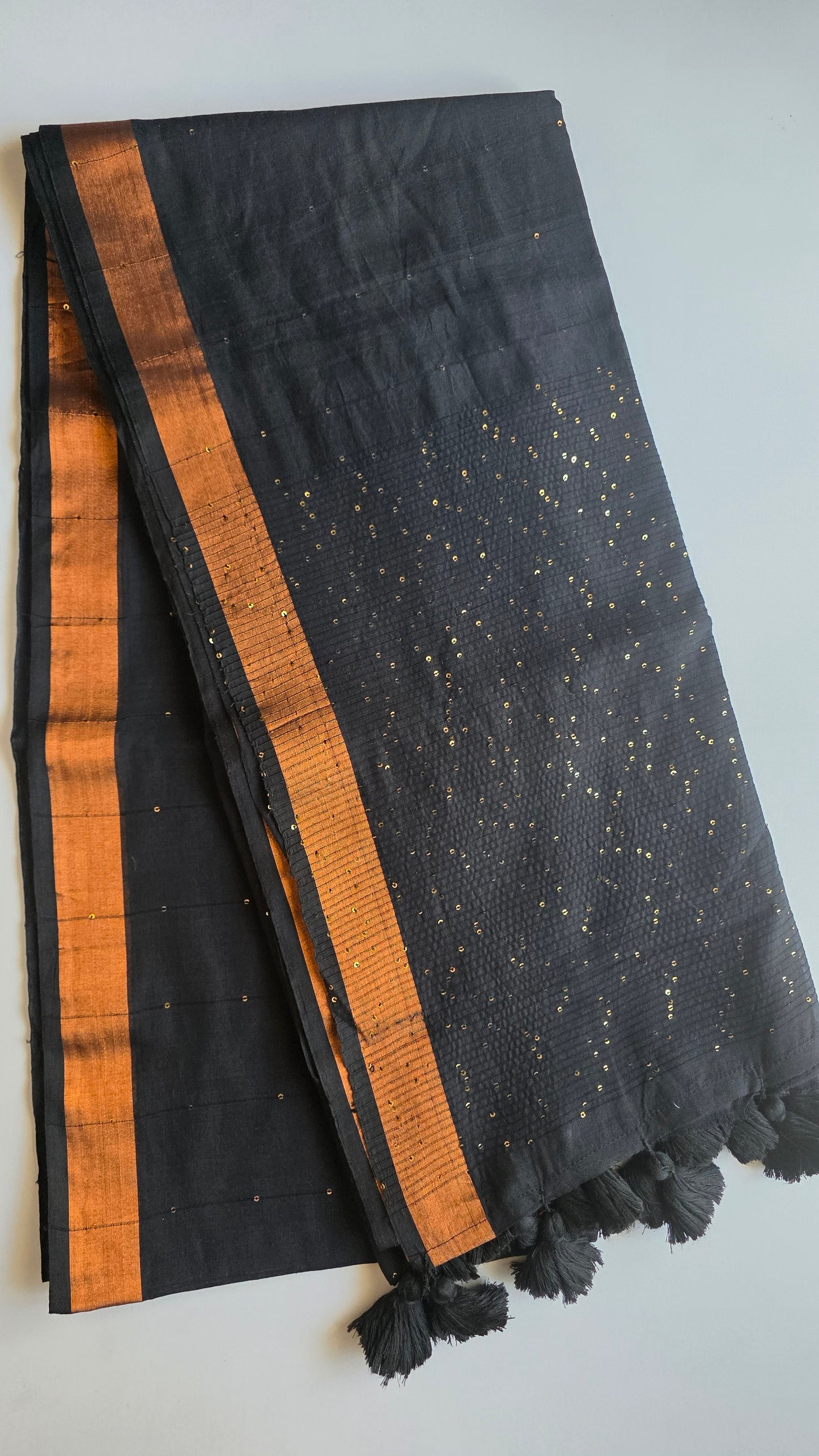 Black -Mulmul Sequin Saree with Border