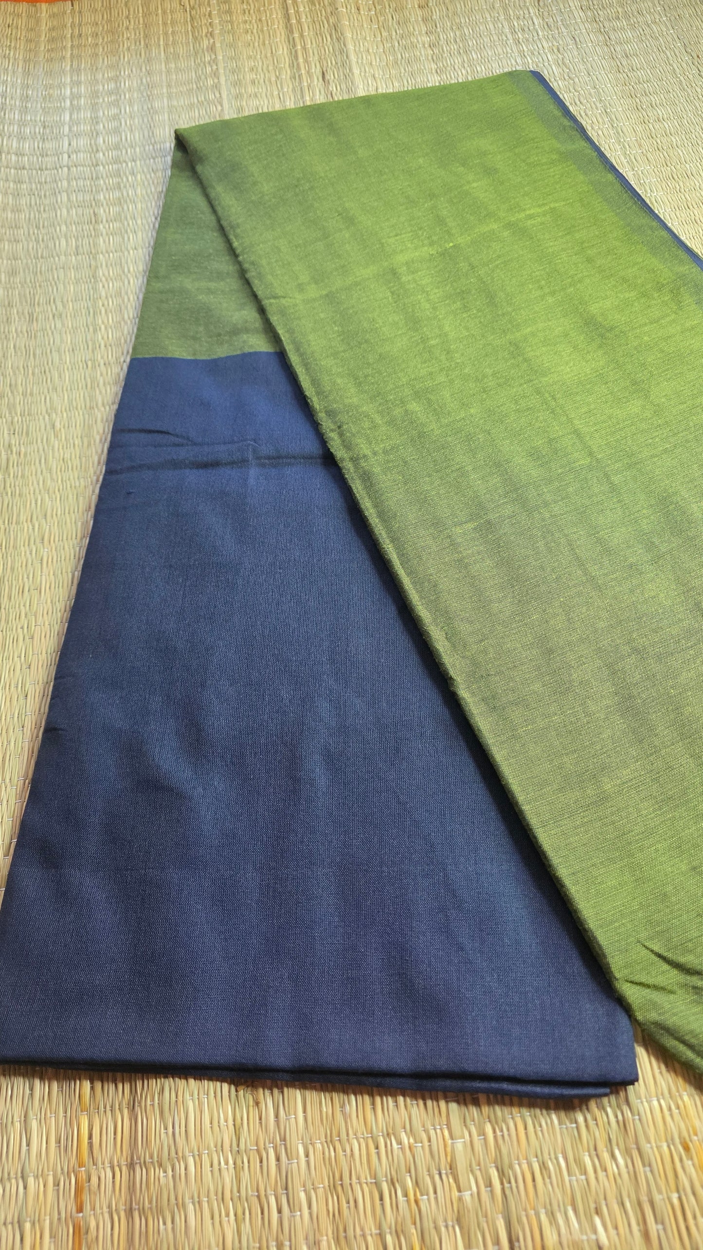 Navy Blue- Green Khadi Cotton Saree