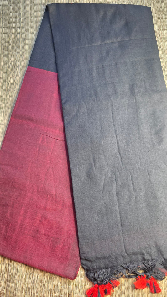Maroon- Black Khadi Cotton Saree