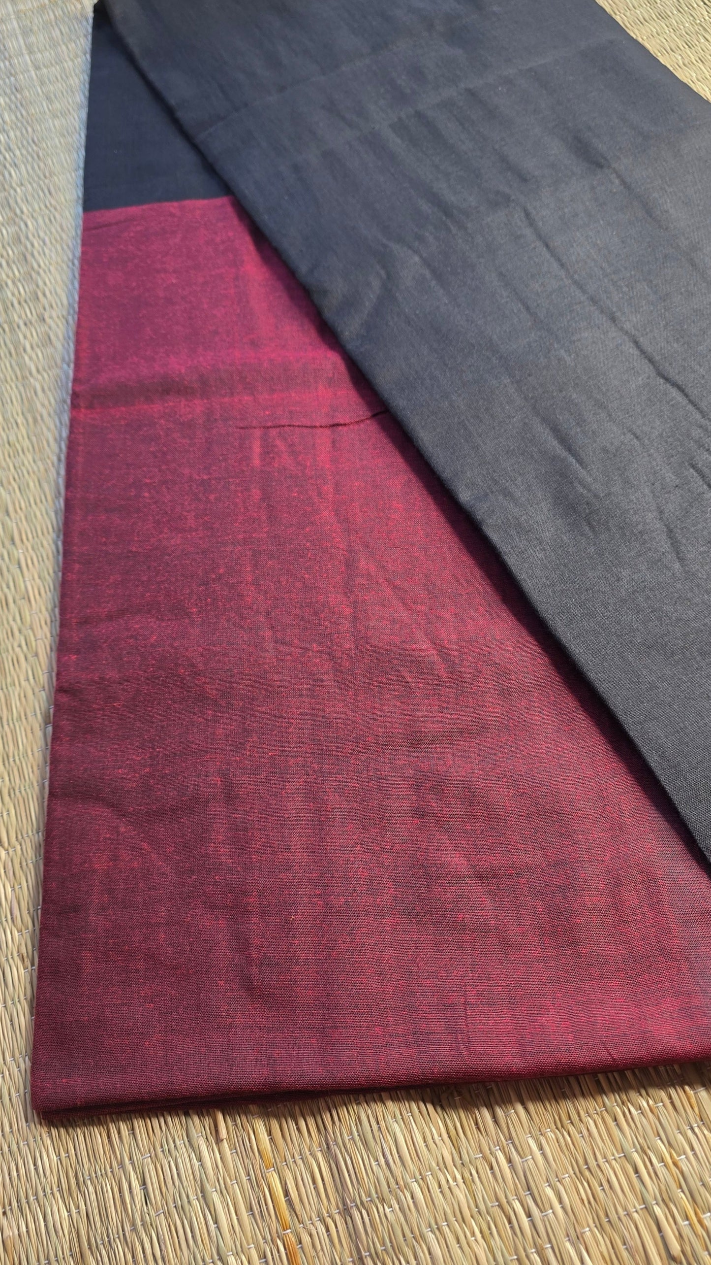 Maroon- Black Khadi Cotton Saree