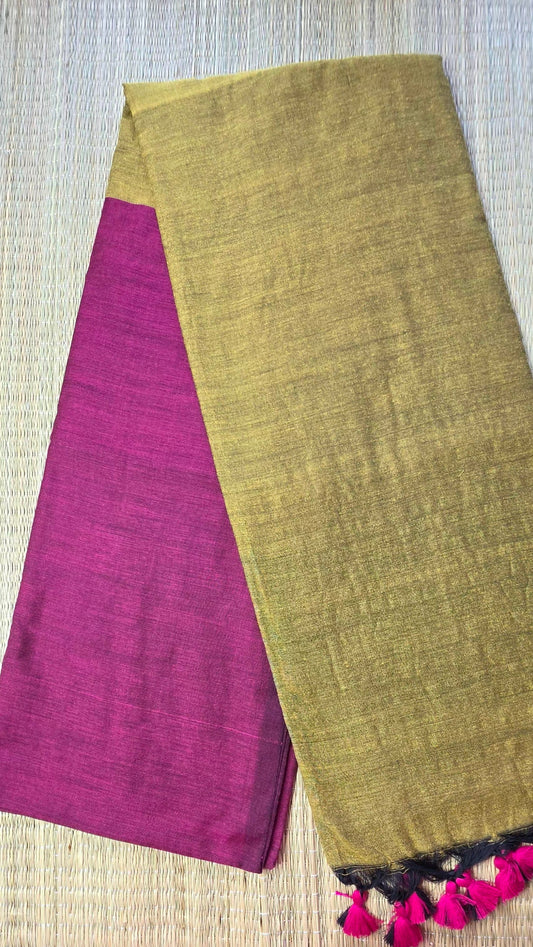 Pink - Yellow Khadi Cotton Saree
