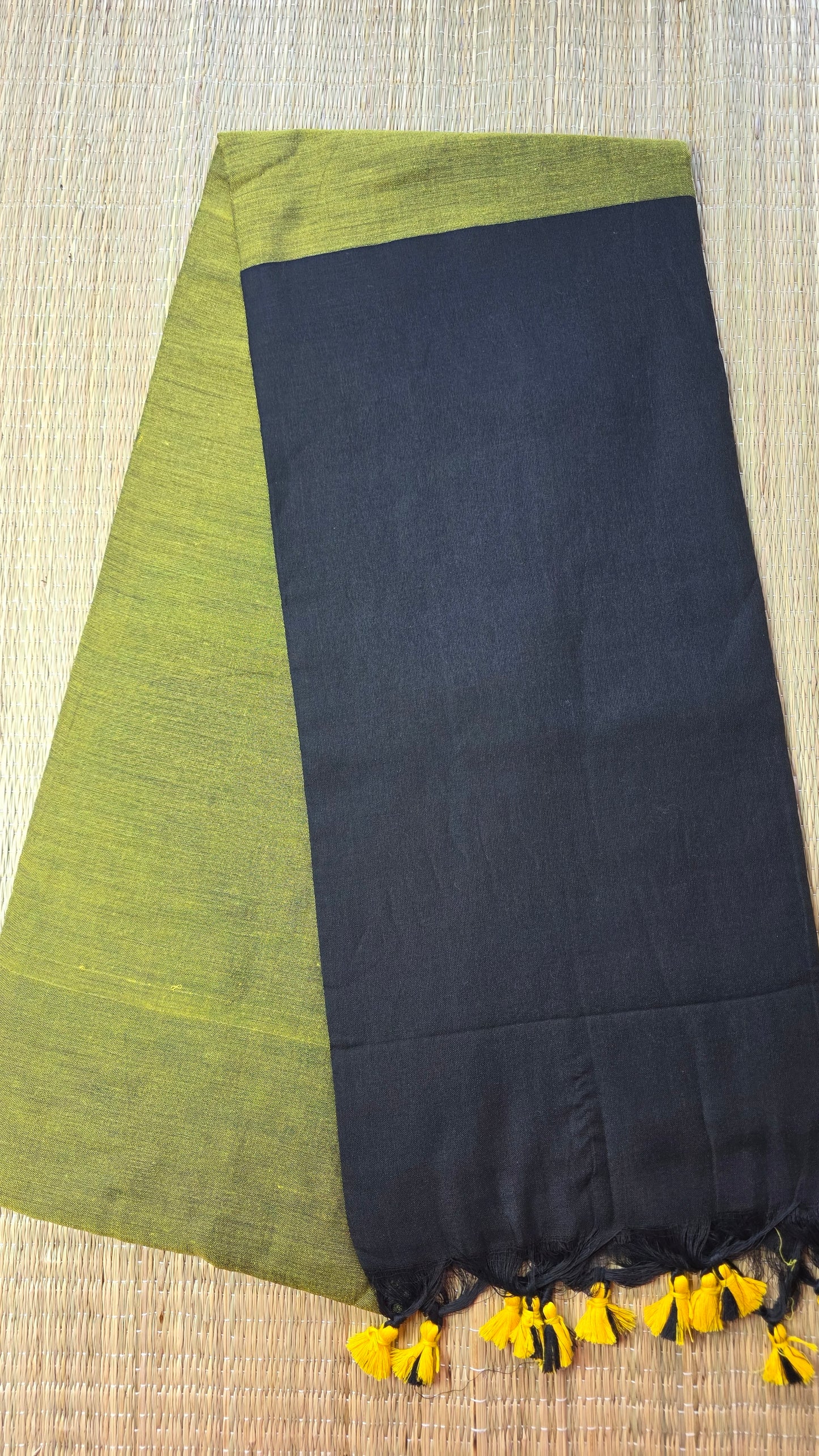 Green- Black Khadi Cotton Saree