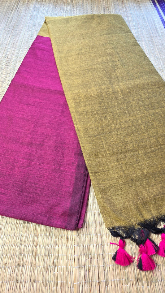 Pink - Light Brown Khadi Cotton Saree