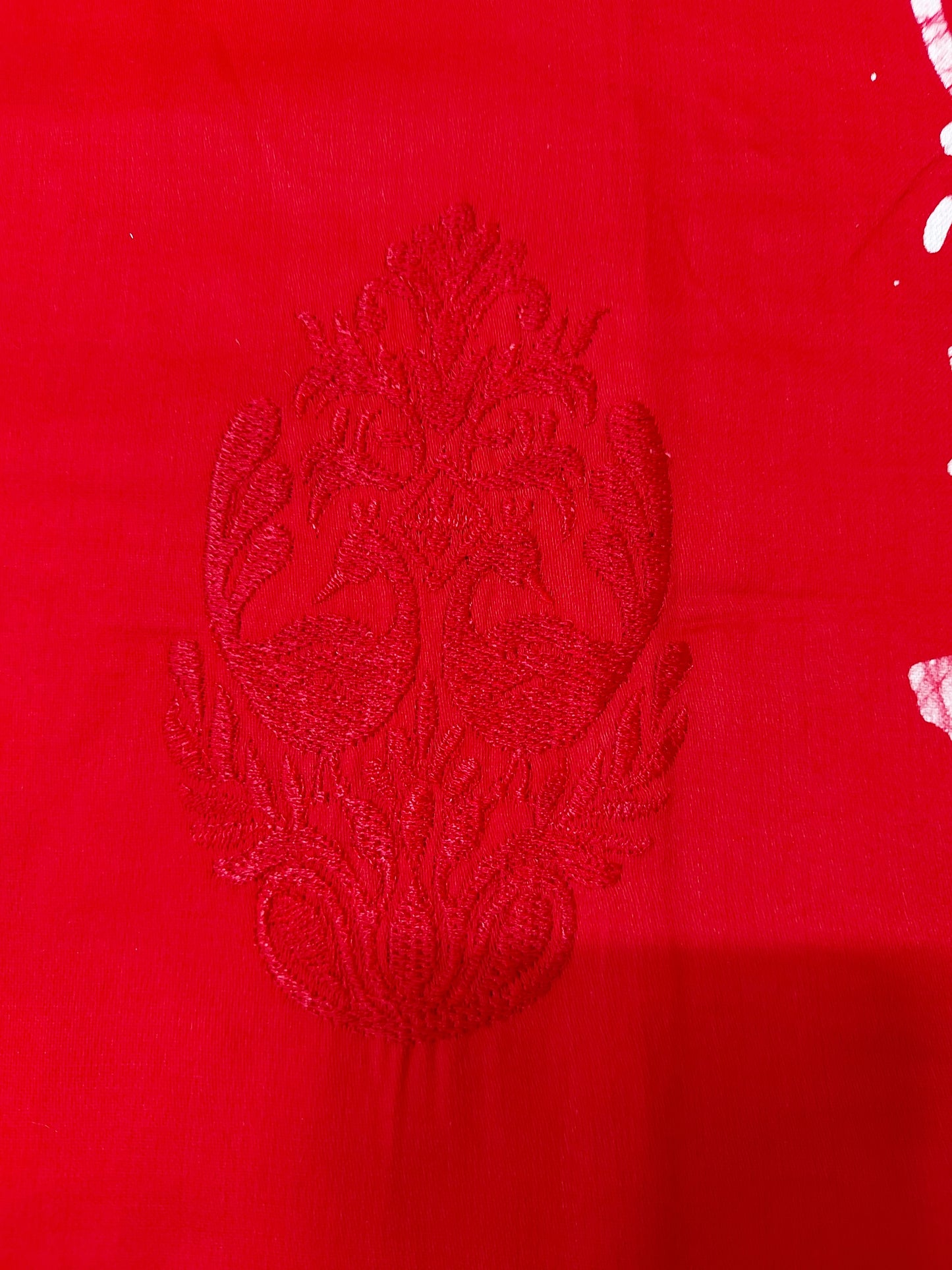 Red Cotton Batik Embroidery Salwar Set (3 Piece)