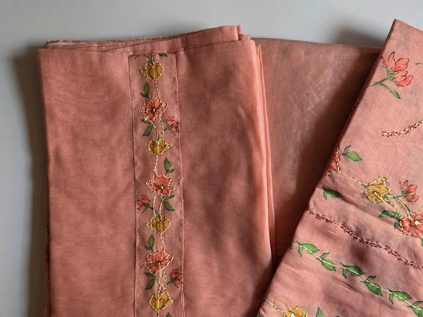 Pink Kantha Work Salwar Set (3 Piece)