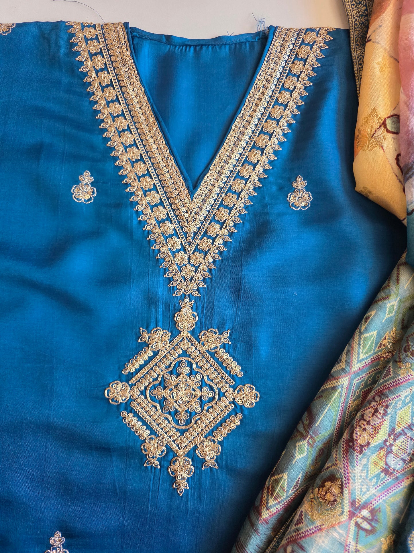 Blue-Zari Party Wear Salwar Set (3 Piece)