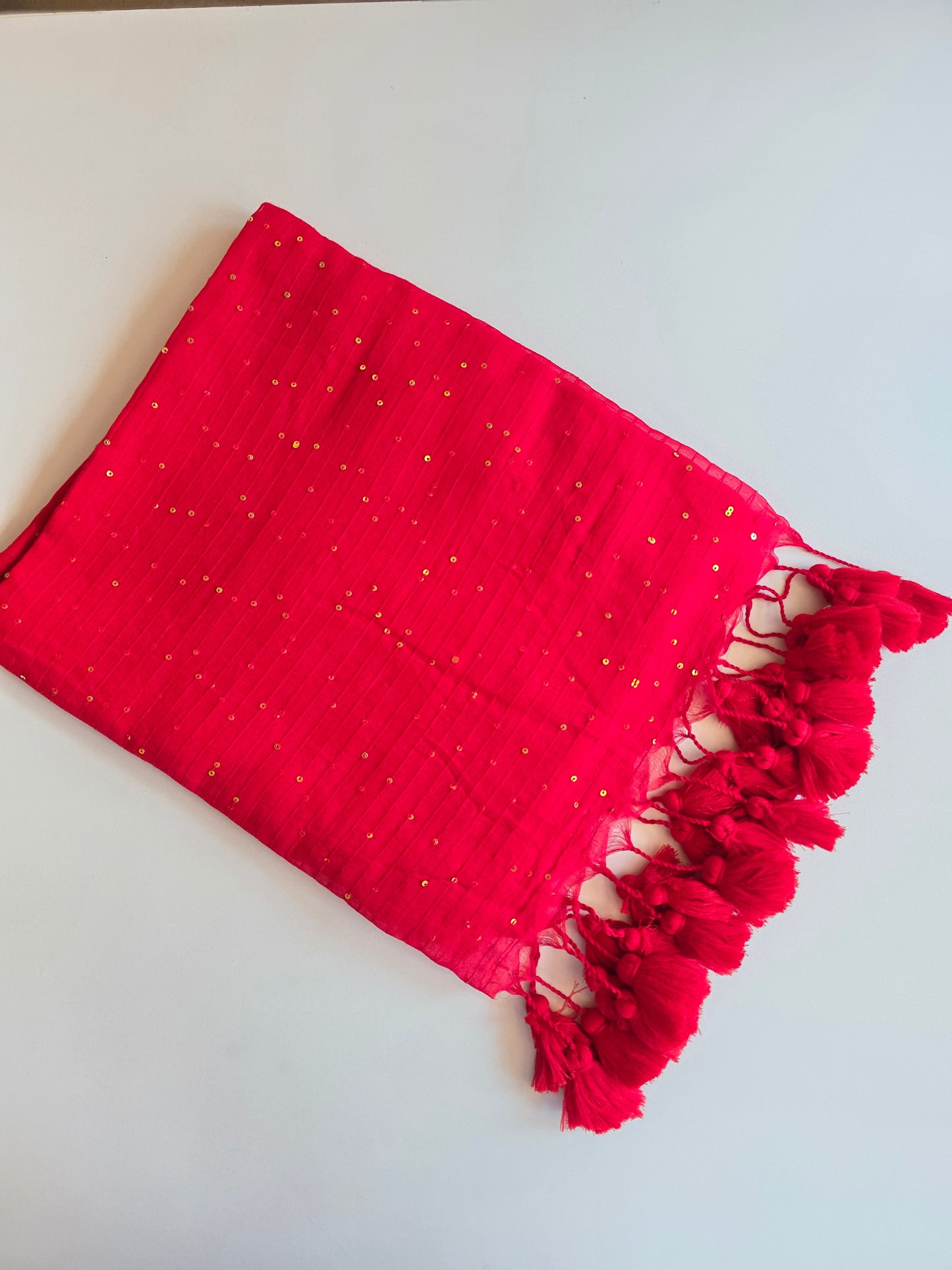 Red-Mul mul Sequin Saree