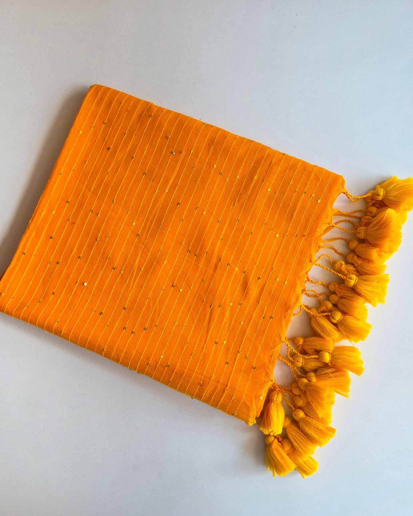 Yellow-Mulmul Sequin Saree