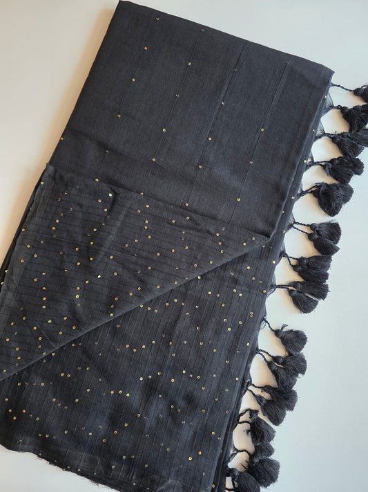 Black -Mulmul Sequin Saree