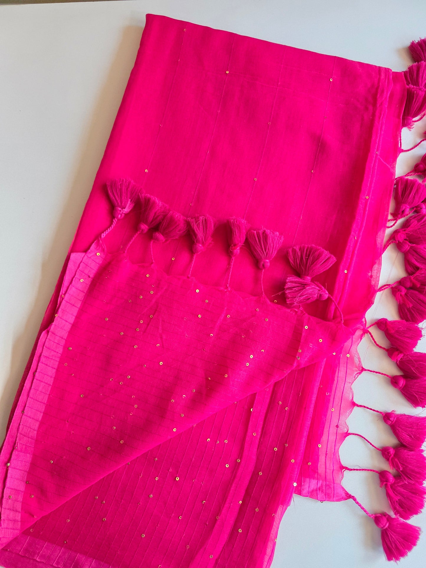 Hot Pink -Mulmul Sequin Saree