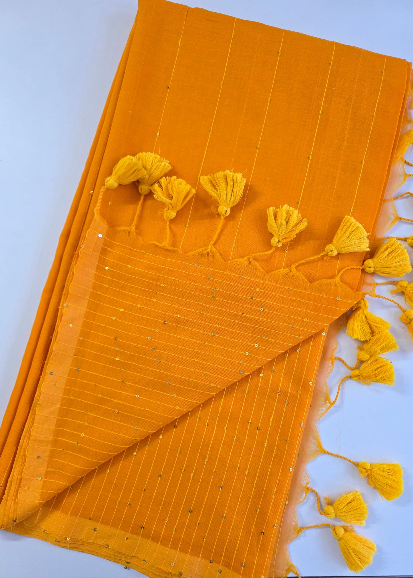 Yellow-Mulmul Sequin Saree