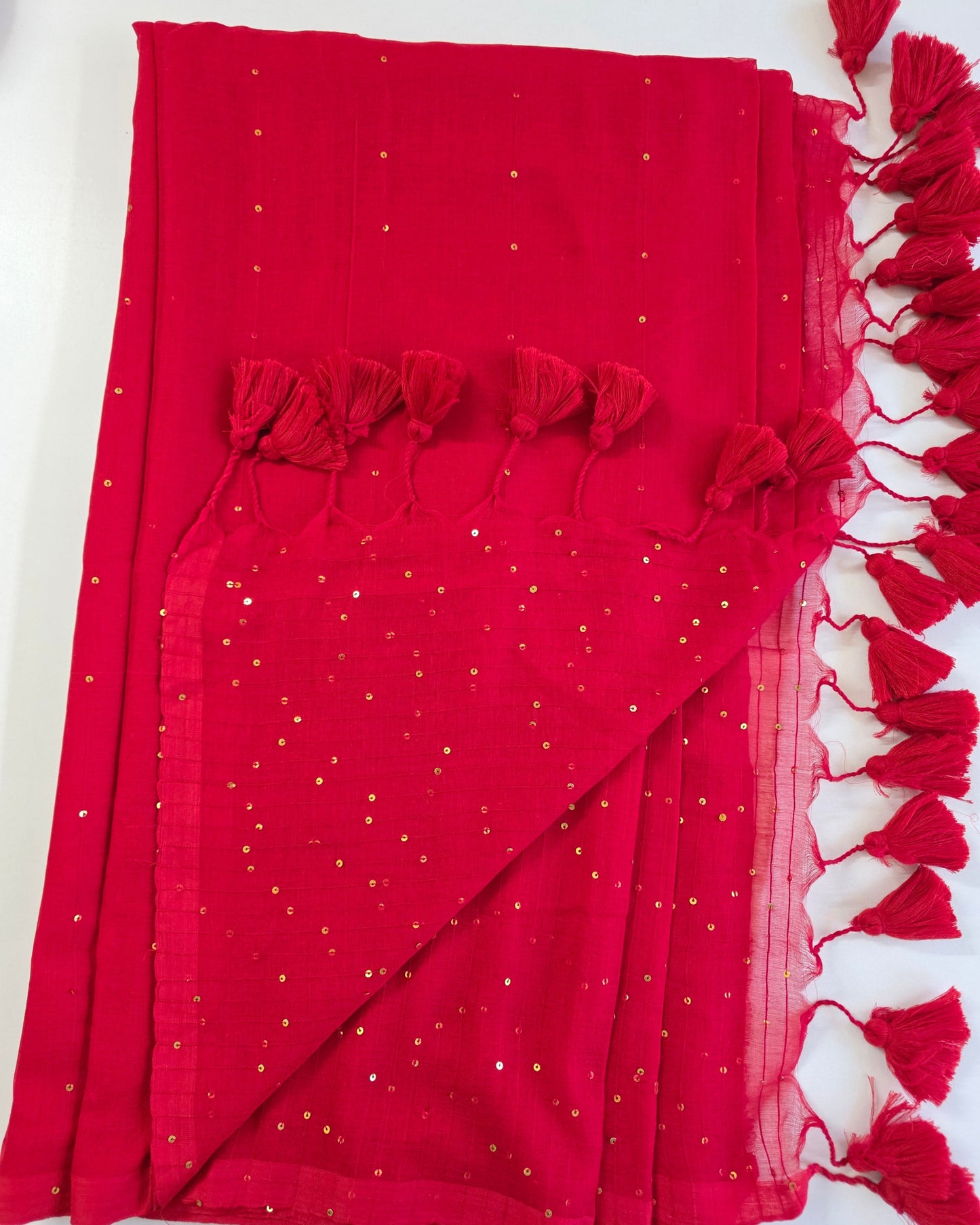Red-Mul mul Sequin Saree