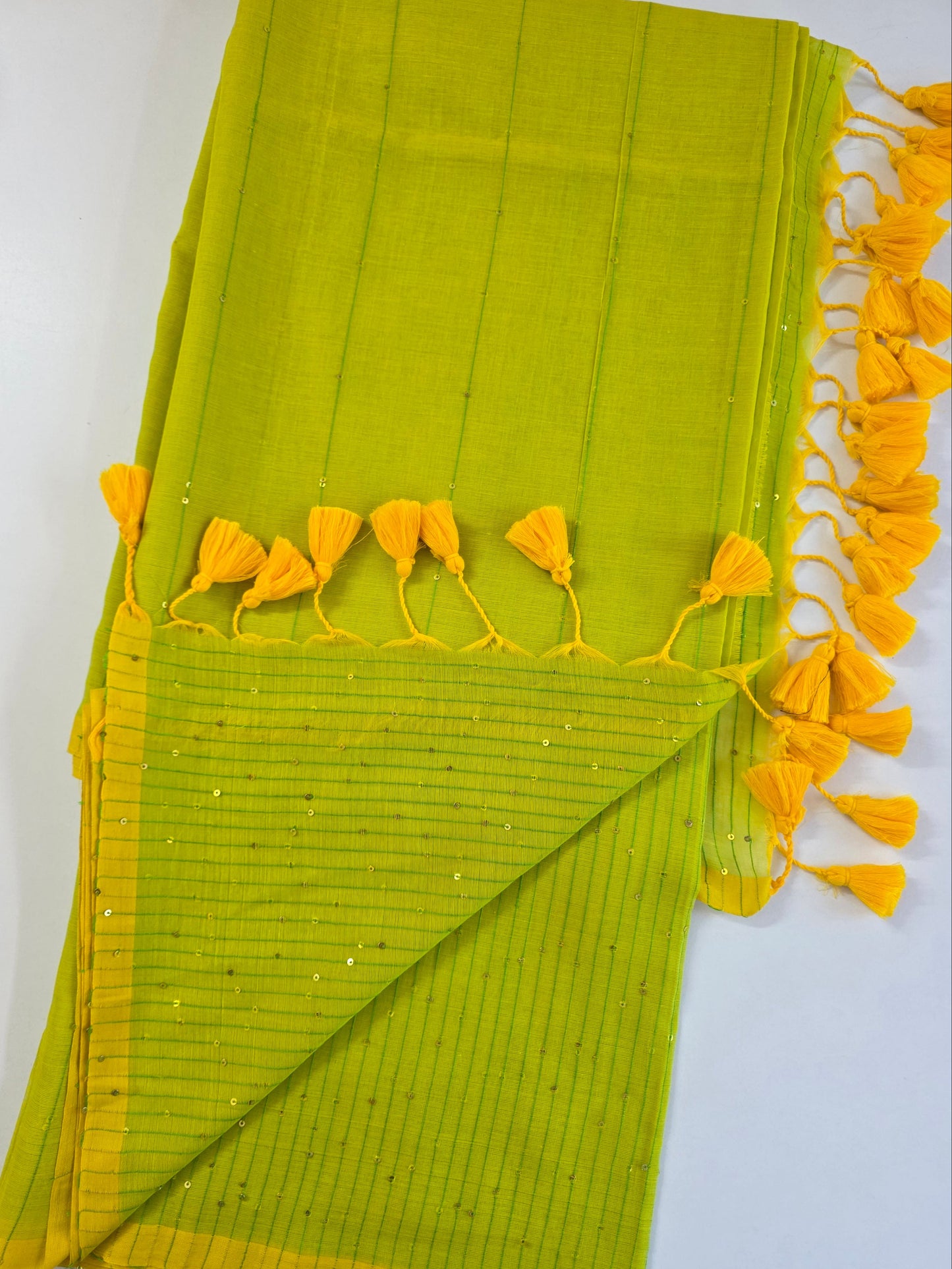 Lime Green -Mulmul Sequin Saree
