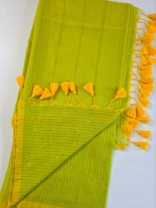 Lime Green -Mulmul Sequin Saree