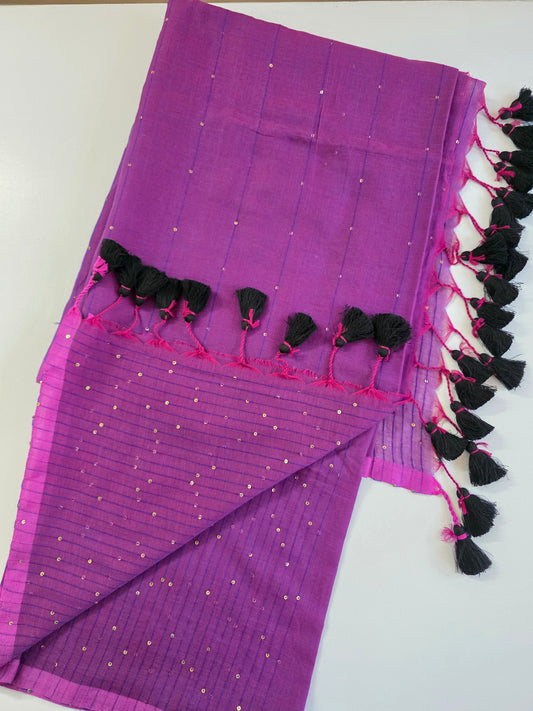 Purple-Mulmul Sequin Saree