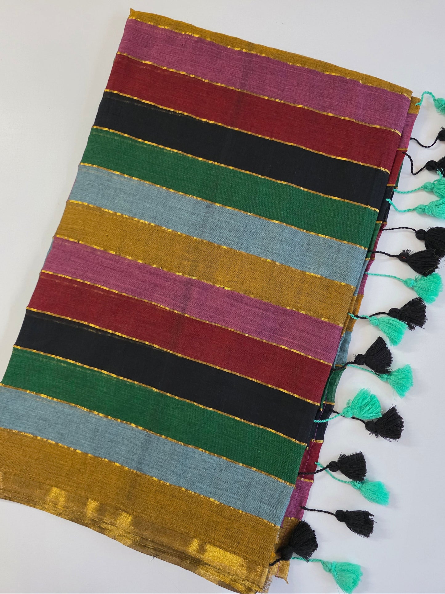 Multicolour Mulmul Saree - Dark