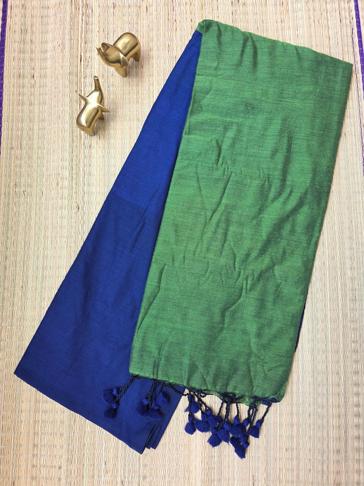 Blue - Green Khadi Cotton Saree