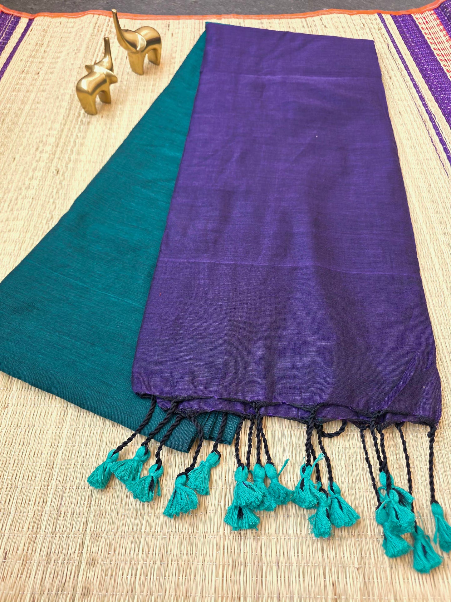 Green - Purple Khadi Cotton Saree