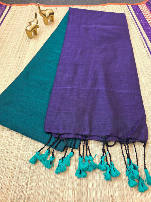 Green - Purple Khadi Cotton Saree