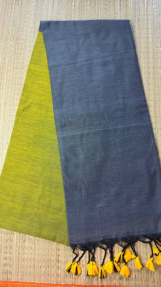 Green- Grey Khadi Cotton Saree