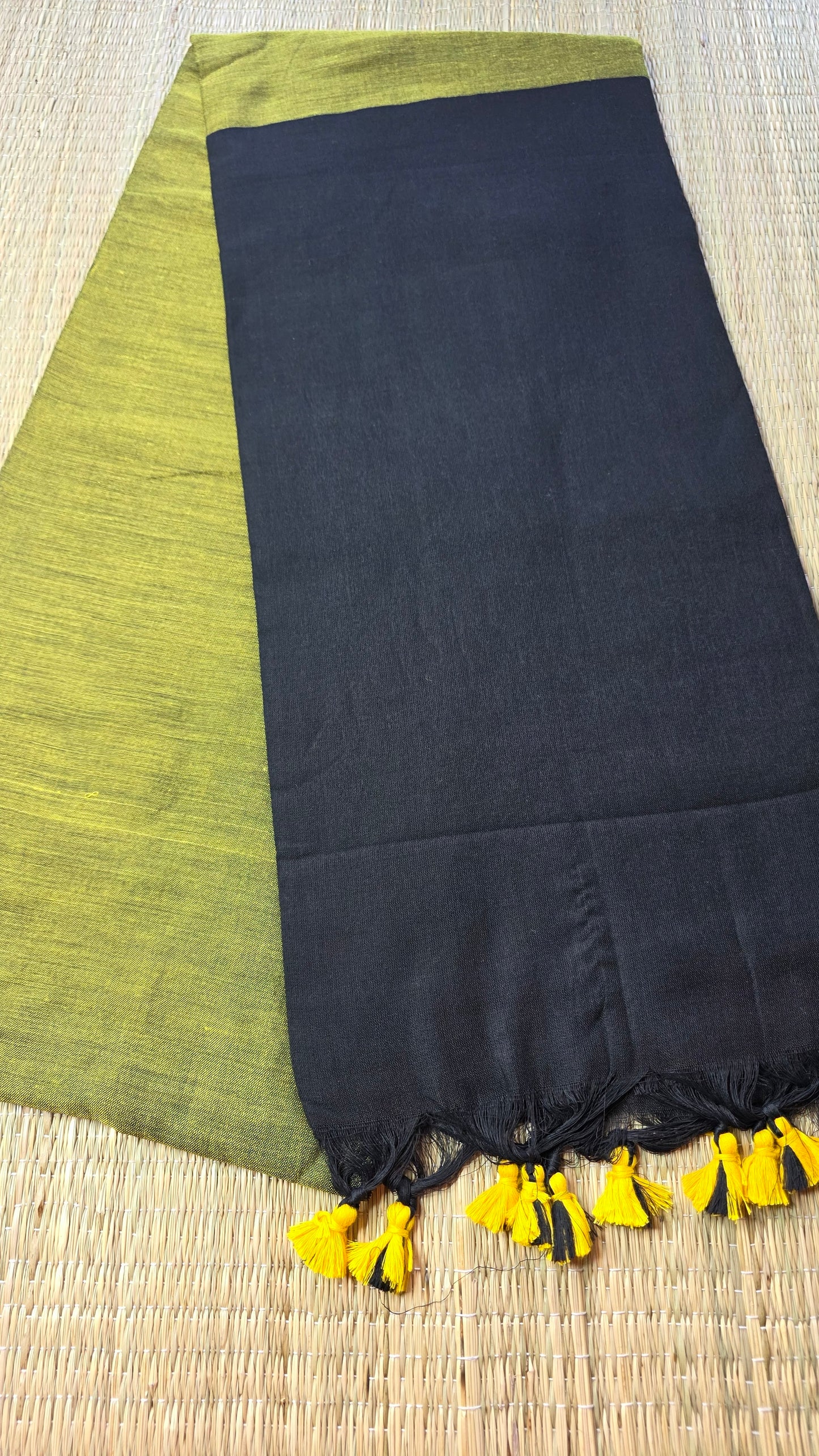 Green- Black Khadi Cotton Saree