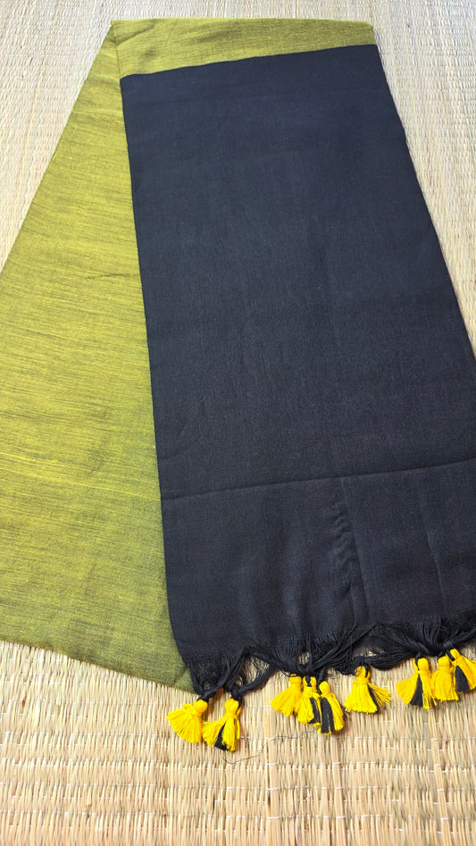 Green- Black Khadi Cotton Saree