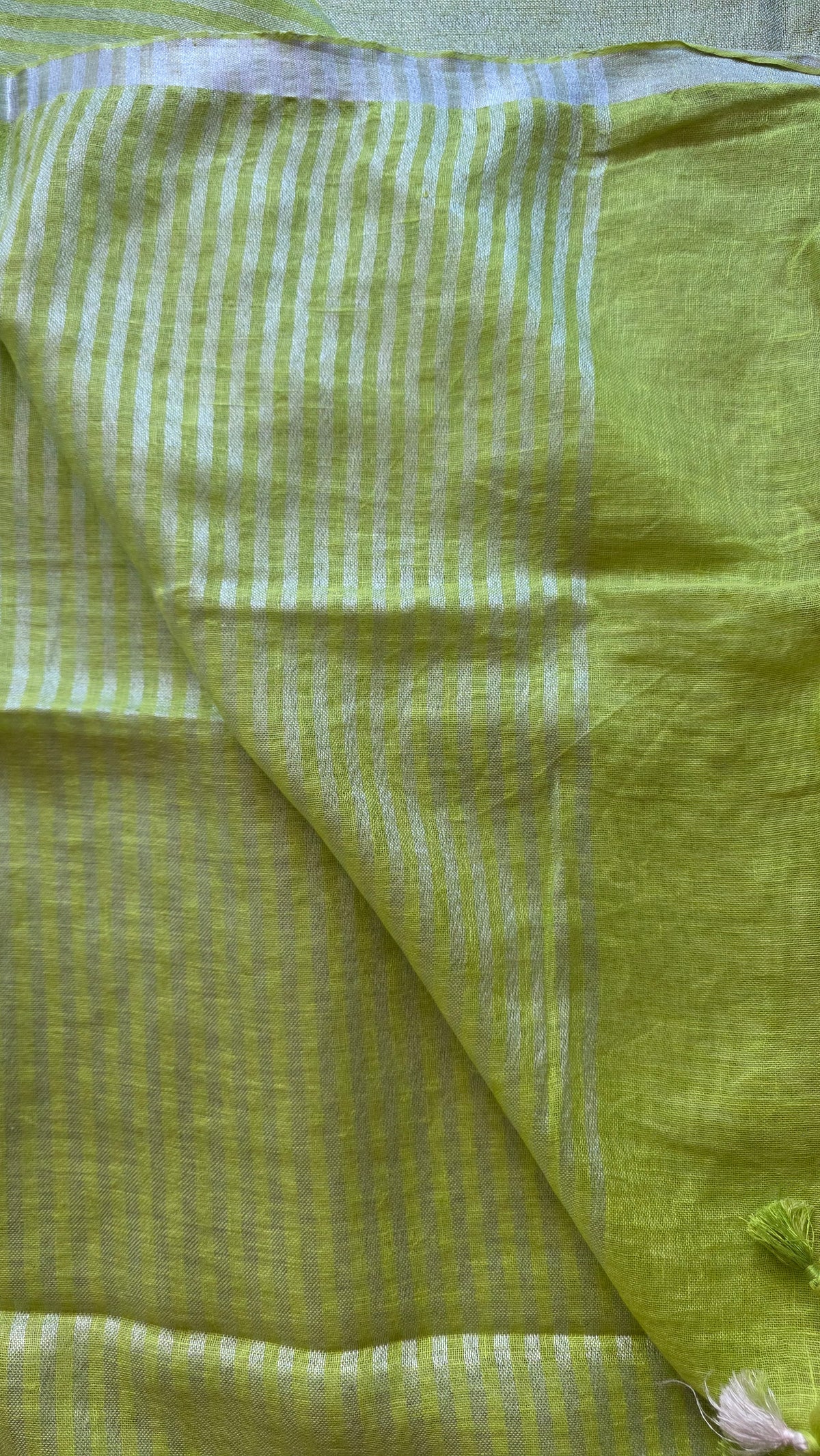 Green Handloom Linen Saree with Hand-Embroidered Florals